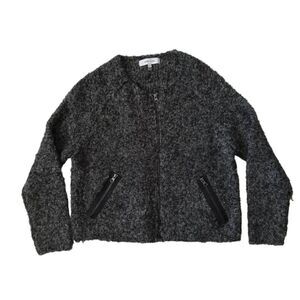 John and Jenn Gray Wool Blend Teddy Sherpa Zip Up Sweater Jacket Women's Medium